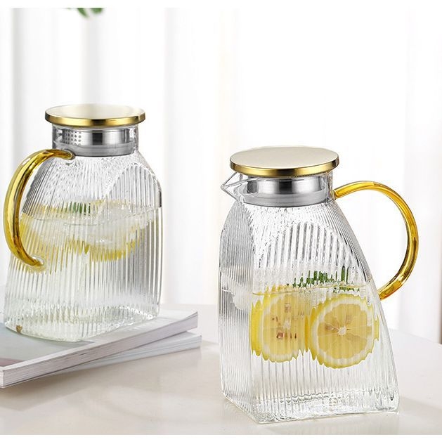 Cană din sticlă pentru apă rece, cu capac din oțel inoxidabil, capacitate mare, infuzor pentru suc și lămâie, design modern minimalist