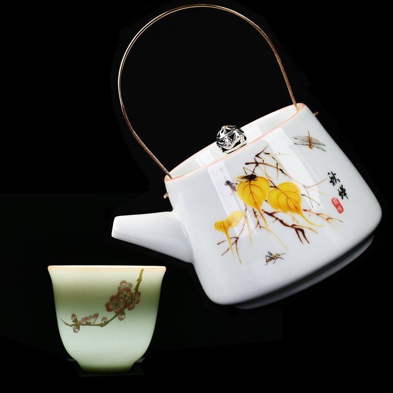 Ceainic de porțelan Shadow Blue, făcut manual, cu mâner și infuzor Yin-Yang, Shuya Xishi, stil minimalist modern