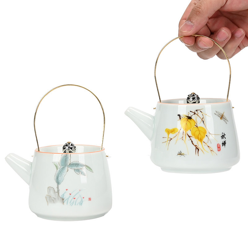 Ceainic de porțelan Shadow Blue, făcut manual, cu mâner și infuzor Yin-Yang, Shuya Xishi, stil minimalist modern
