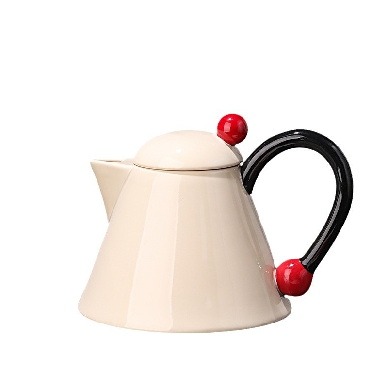 Set ceramic crem în stil nordic, ceainic și cești cu mărgele, capacitate mare, cutie cadou