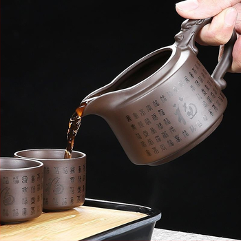 Lila agyag teáskanna, egy darabos kerámia tea‑főző készlet a tea és víz szétválasztásával, Kung Fu tea otthonra