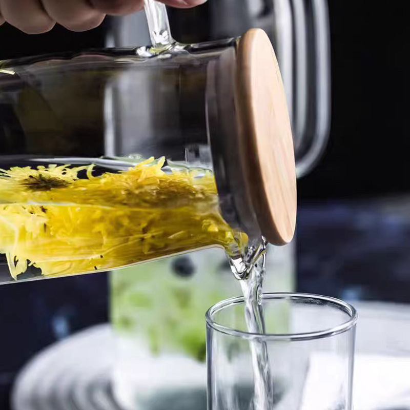 Carafă de apă rece din sticlă borosilikată, rezistentă la căldură, cu capacitate mare, design transparent minimalist pentru uz casnic