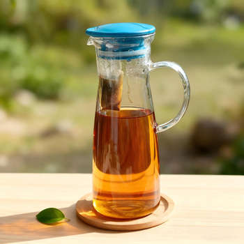 Ceainic pentru apă rece din sticlă borosilicat de înaltă rezistență la temperatură, transparent, cu capac, capacitate mare, pentru ceai de flori și sucuri