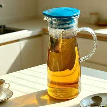 Ceainic pentru apă rece din sticlă borosilicat de înaltă rezistență la temperatură, transparent, cu capac, capacitate mare, pentru ceai de flori și sucuri