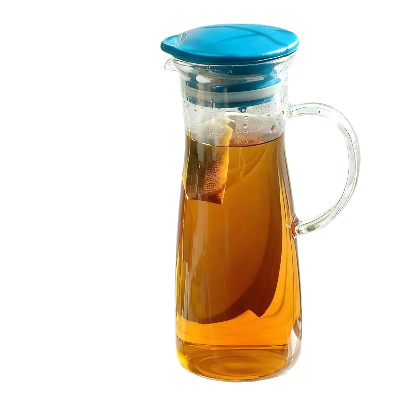 Ceainic pentru apă rece din sticlă borosilicat de înaltă rezistență la temperatură, transparent, cu capac, capacitate mare, pentru ceai de flori și sucuri