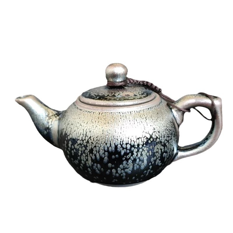 Set de ceai Kung Fu Jianyang Jianzhan: ceainic, gaiwan cu glazură cu picături de ulei și motiv cu o sută de flori, cană pentru distribuție echitabilă și vas mare pentru spălatul ceaiului