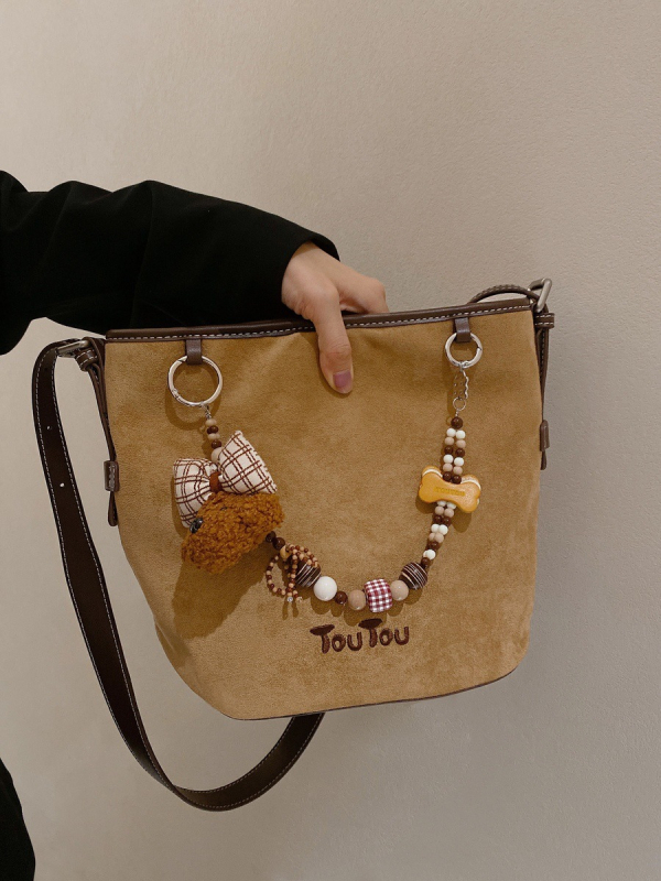 Toutou Jesenska kolekcija — torba košare od suedea ukrašena perlicama, velika zapremina, torba preko ramena ili crossbody, ženska torba
