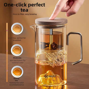 Ceainic din sticlă cu infuzie magnetică și ceașcă de ceai cu vedere la munte, set de ceai minimalist pentru uz casnic, cu sistem de separare a apei