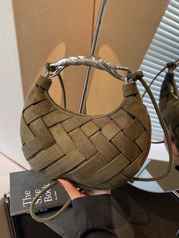 Tkana torbica za rame od velura kože, elegantan dizajn u obliku polumjeseca, ženska crossbody torba