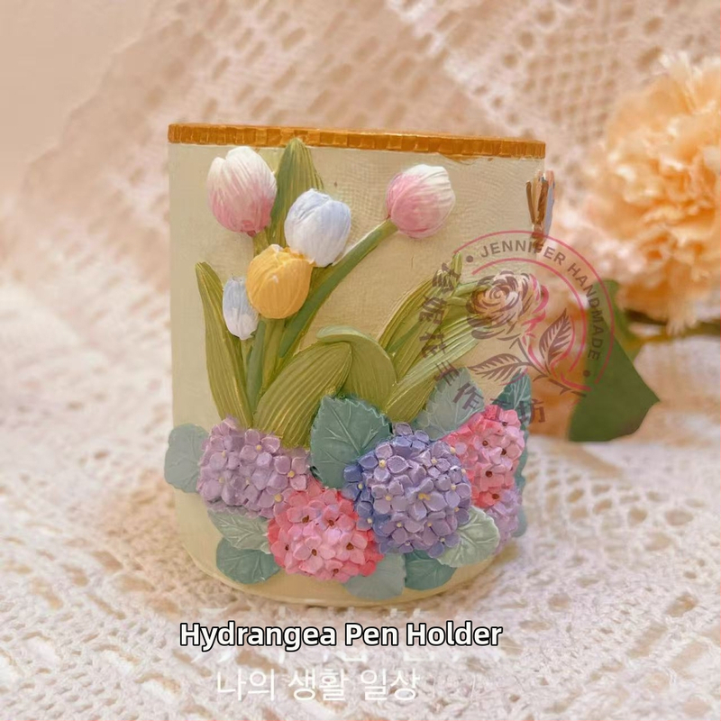 Nový DIY vyrezávaný kvetinový držiak na ceruzky a aromatická sadrová bábika - maľovanie, kreatívna ozdoba