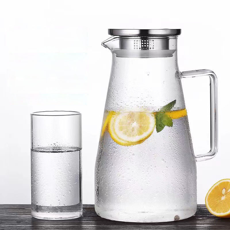 Ceainic din sticlă pentru apă rece, capacitate mare, transparent, design gros, pentru suc și ceai cu flori, utilizare casnică, personalizabil