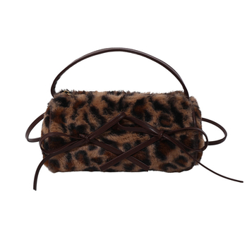 Retro torbica s leopard uzorkom i mašnicom, pliš torbica na ramenu, ženski crossbody, korejski stil, jesen-zima 2025.