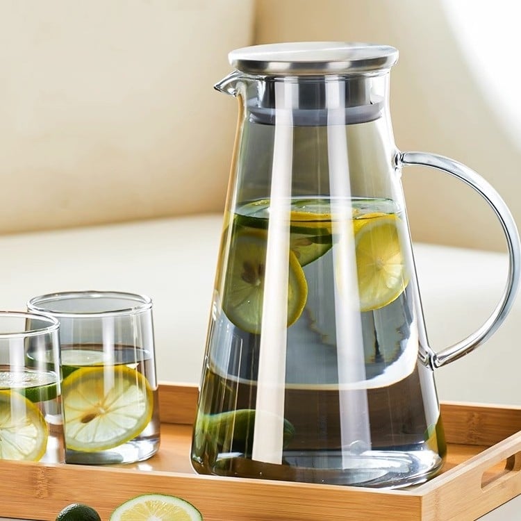 Ceainic din sticlă pentru apă rece, 1800 ml, capacitate mare, rezistent la temperaturi înalte, personalizabil, pentru uz casnic
