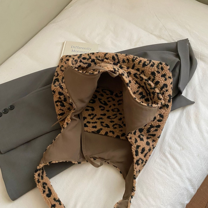 Nova stil torbica preko ramena od pliša s leopard uzorkom, velika kapaciteta, minimalistički dizajn za žene