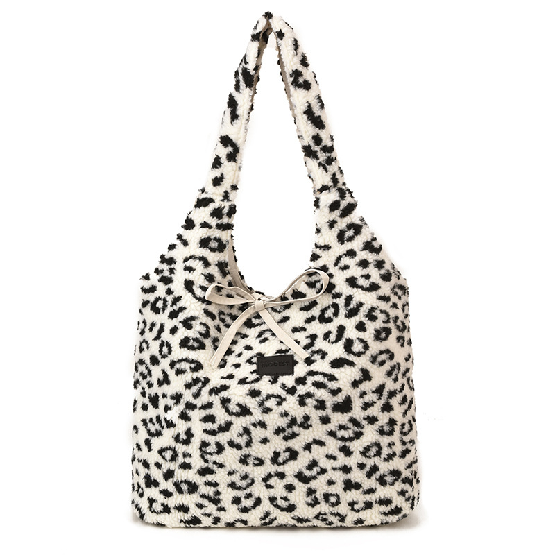 Nova stil torbica preko ramena od pliša s leopard uzorkom, velika kapaciteta, minimalistički dizajn za žene