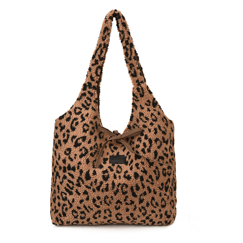 Nova stil torbica preko ramena od pliša s leopard uzorkom, velika kapaciteta, minimalistički dizajn za žene