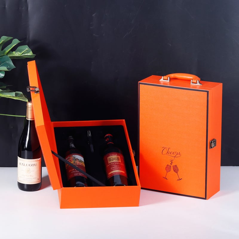 Cutie cadou de lux pentru vin roșu, husă din piele pentru două sticle și accesorii pentru vin