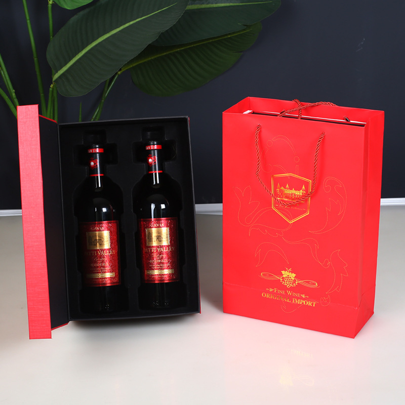 Cutie cadou de lux pentru vin roșu, husă din piele pentru două sticle și accesorii pentru vin