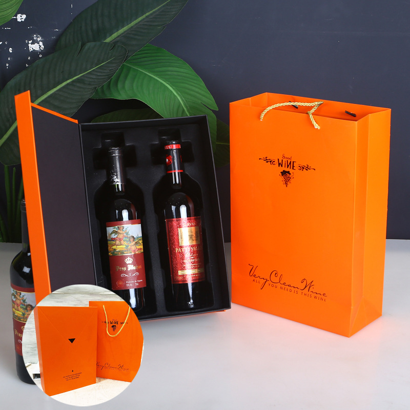 Cutie cadou de lux pentru vin roșu, husă din piele pentru două sticle și accesorii pentru vin