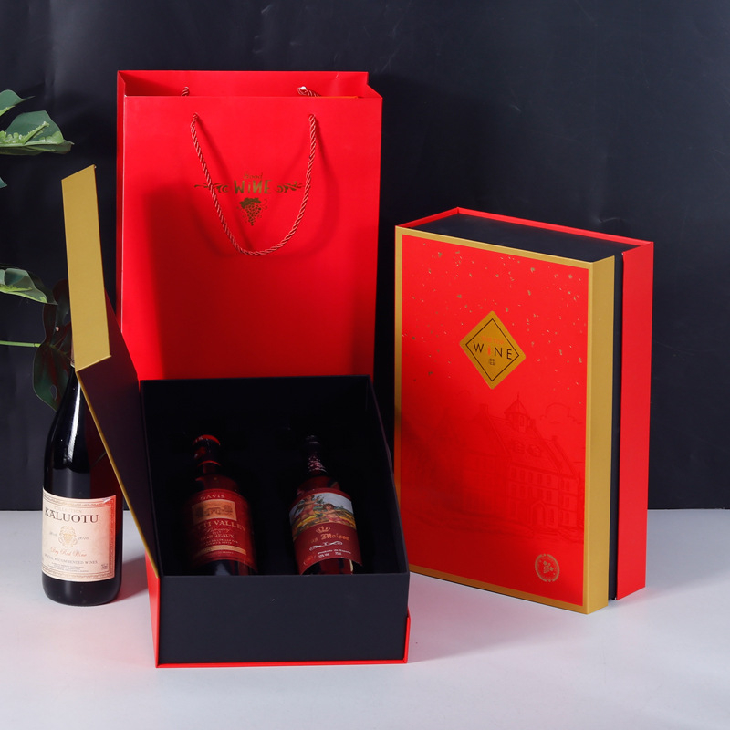 Cutie cadou de lux pentru vin roșu, husă din piele pentru două sticle și accesorii pentru vin