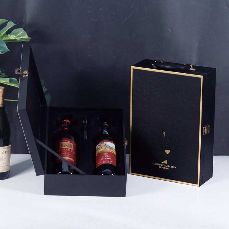 Cutie cadou de lux pentru vin roșu, husă din piele pentru două sticle și accesorii pentru vin