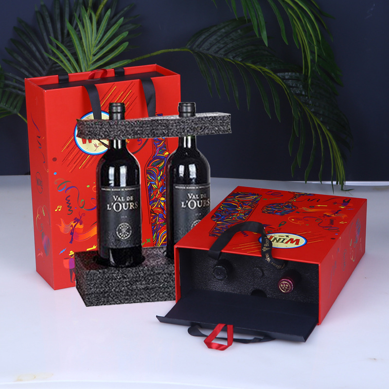 Cutie cadou de lux pentru vin roșu, husă din piele pentru două sticle și accesorii pentru vin