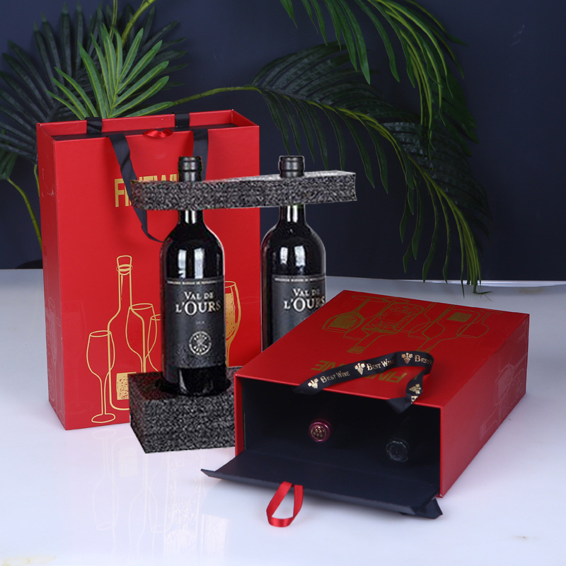 Cutie cadou de lux pentru vin roșu, husă din piele pentru două sticle și accesorii pentru vin
