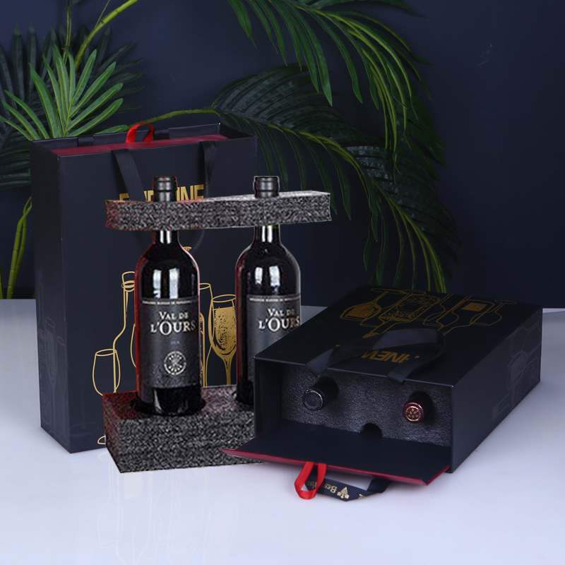Cutie cadou de lux pentru vin roșu, husă din piele pentru două sticle și accesorii pentru vin