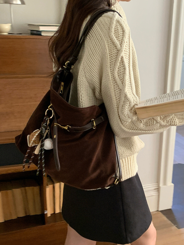 Ženska velur torba s velikim kapacitetom, jesensko-zimska casual torba za rame, crossbody, tote i ruksak