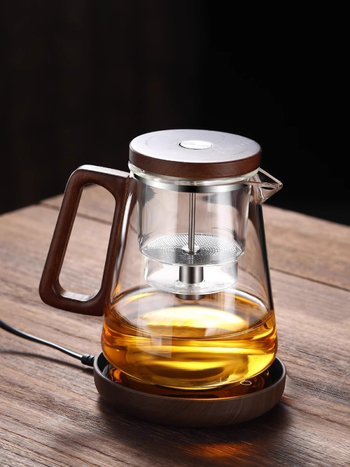 Ceainic de sticlă cu filtru încorporat, infuzor prin apăsare pentru ceai
