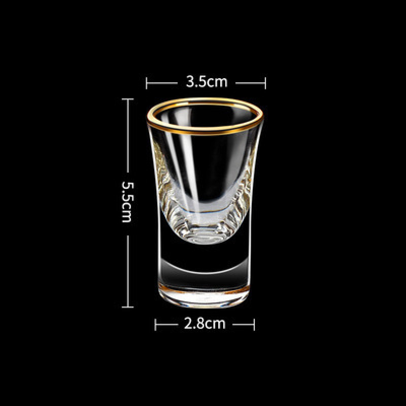 Pahar de spirtoase în stil chinezesc, cristal, margine aurie și foiță de aur, pahar pentru whisky