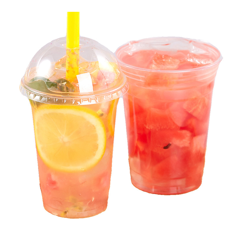 Pahar plastic PET de 600 ml, cu capac, pentru băuturi reci (ceai cu lapte și cafea), de unică folosință, uz comercial, diametru 98 mm