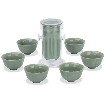 Set de ceai Leopard din ceramică albastru-alb, ceainic cu filtru și ceașcă