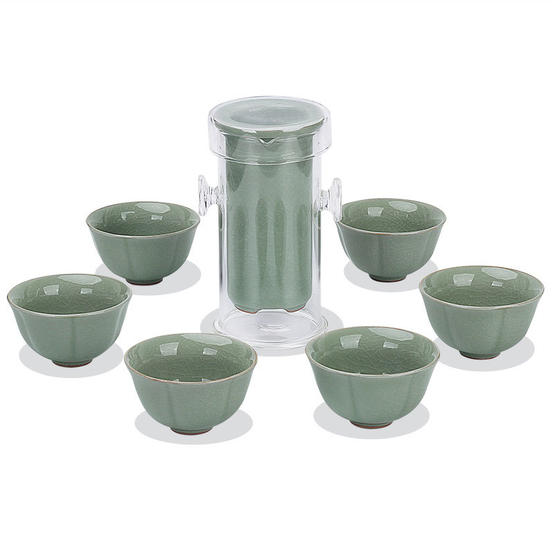 Set de ceai Leopard din ceramică albastru-alb, ceainic cu filtru și ceașcă