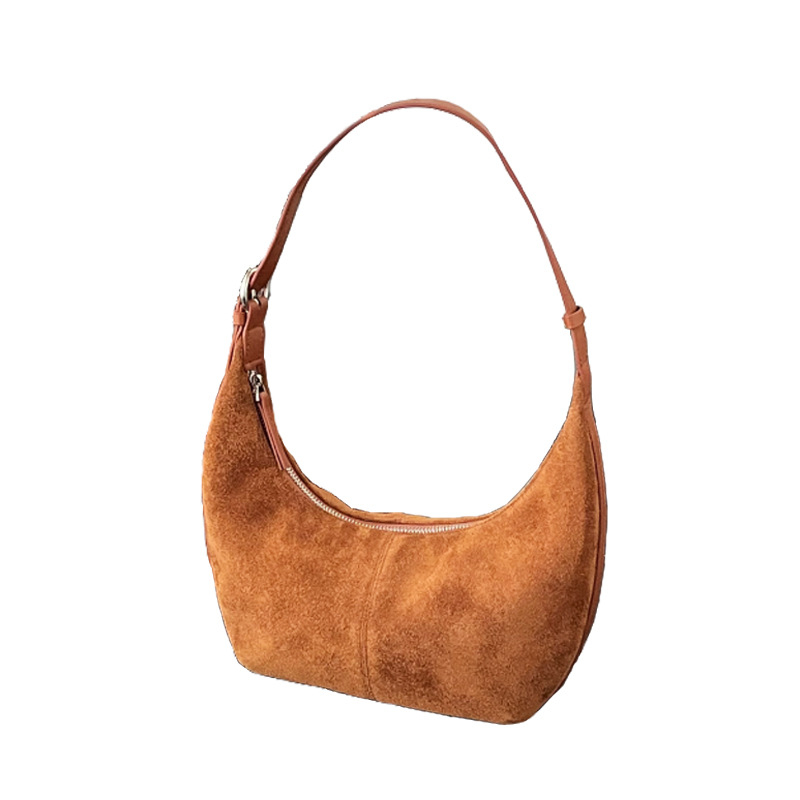 Torba preko ramena od prave kože, dumpling stil, mat finiš od velura, ženska crossbody torba, vintage inspiracija 2025