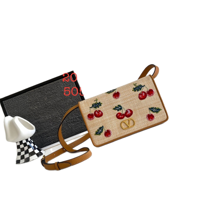 Torba za pazuh s čipkastom vezenom trešnje, mini kvadratnog oblika, crossbody preko ramena, lagani luksuz