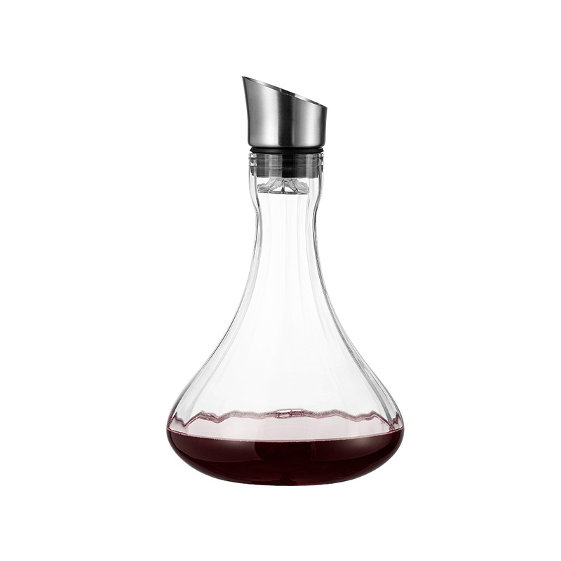 Decantor de vin din sticlă de cristal, cu filtru, turnare tip cascadă, capacitate peste 1000 ml