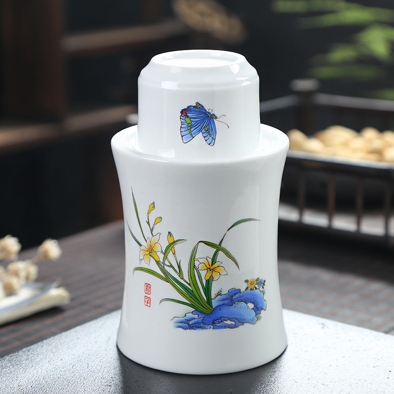 Set Jingdezhen din ceramic pentru vin cu încălzitor – oală pentru vin, pahare și cești, 2–3 piese