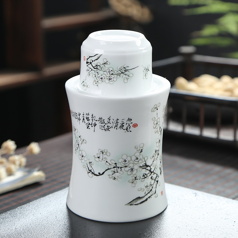 Set Jingdezhen din ceramic pentru vin cu încălzitor – oală pentru vin, pahare și cești, 2–3 piese