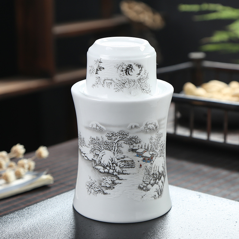 Set Jingdezhen din ceramic pentru vin cu încălzitor – oală pentru vin, pahare și cești, 2–3 piese
