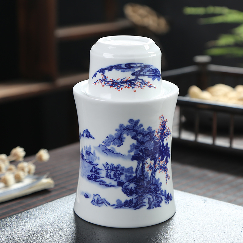Set Jingdezhen din ceramic pentru vin cu încălzitor – oală pentru vin, pahare și cești, 2–3 piese