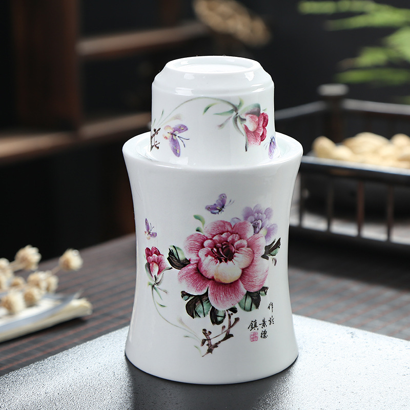 Set Jingdezhen din ceramic pentru vin cu încălzitor – oală pentru vin, pahare și cești, 2–3 piese