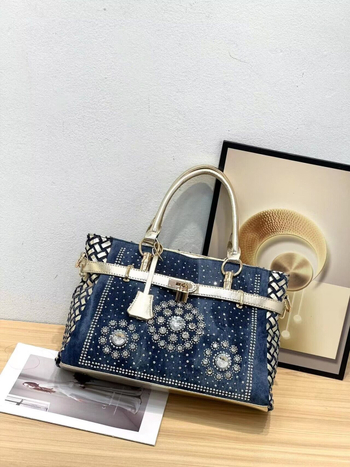 Denim Kelly torba s pletenim detaljima i zakovicama, ženska torba za rameni i crossbody