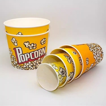 Coșuleț mini pentru popcorn, rotund, din hârtie galbenă groasă, pentru cinematograf