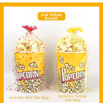 Mini jednorazový okrúhly kôš na popcorn zo žltej hrubšej papierovej nádoby pre kino