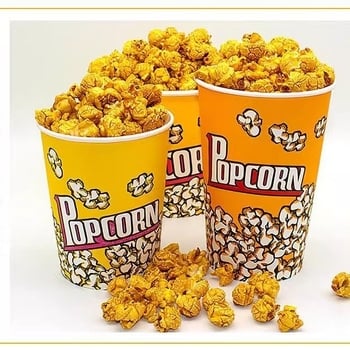 Coșuleț mini pentru popcorn, rotund, din hârtie galbenă groasă, pentru cinematograf