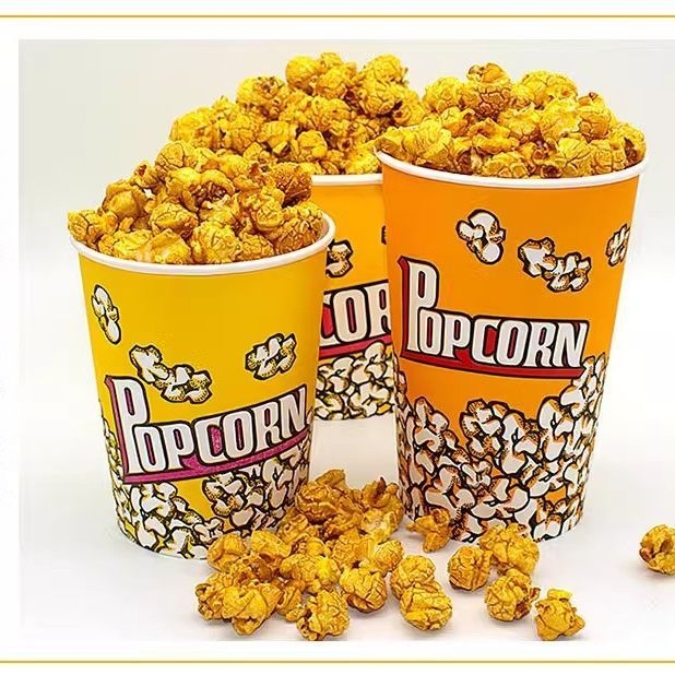 Coșuleț mini pentru popcorn, rotund, din hârtie galbenă groasă, pentru cinematograf