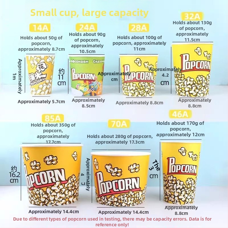 Mini jednorazový okrúhly kôš na popcorn zo žltej hrubšej papierovej nádoby pre kino