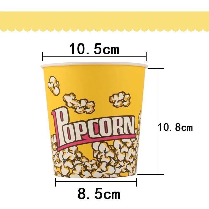 Coșuleț mini pentru popcorn, rotund, din hârtie galbenă groasă, pentru cinematograf