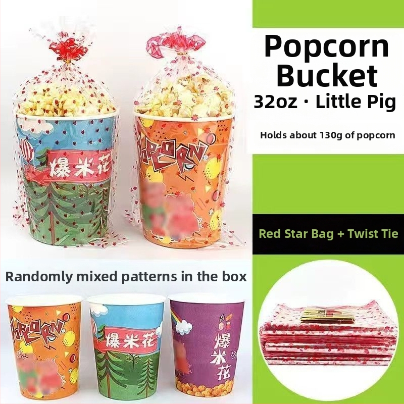 Mini jednorazový okrúhly kôš na popcorn zo žltej hrubšej papierovej nádoby pre kino